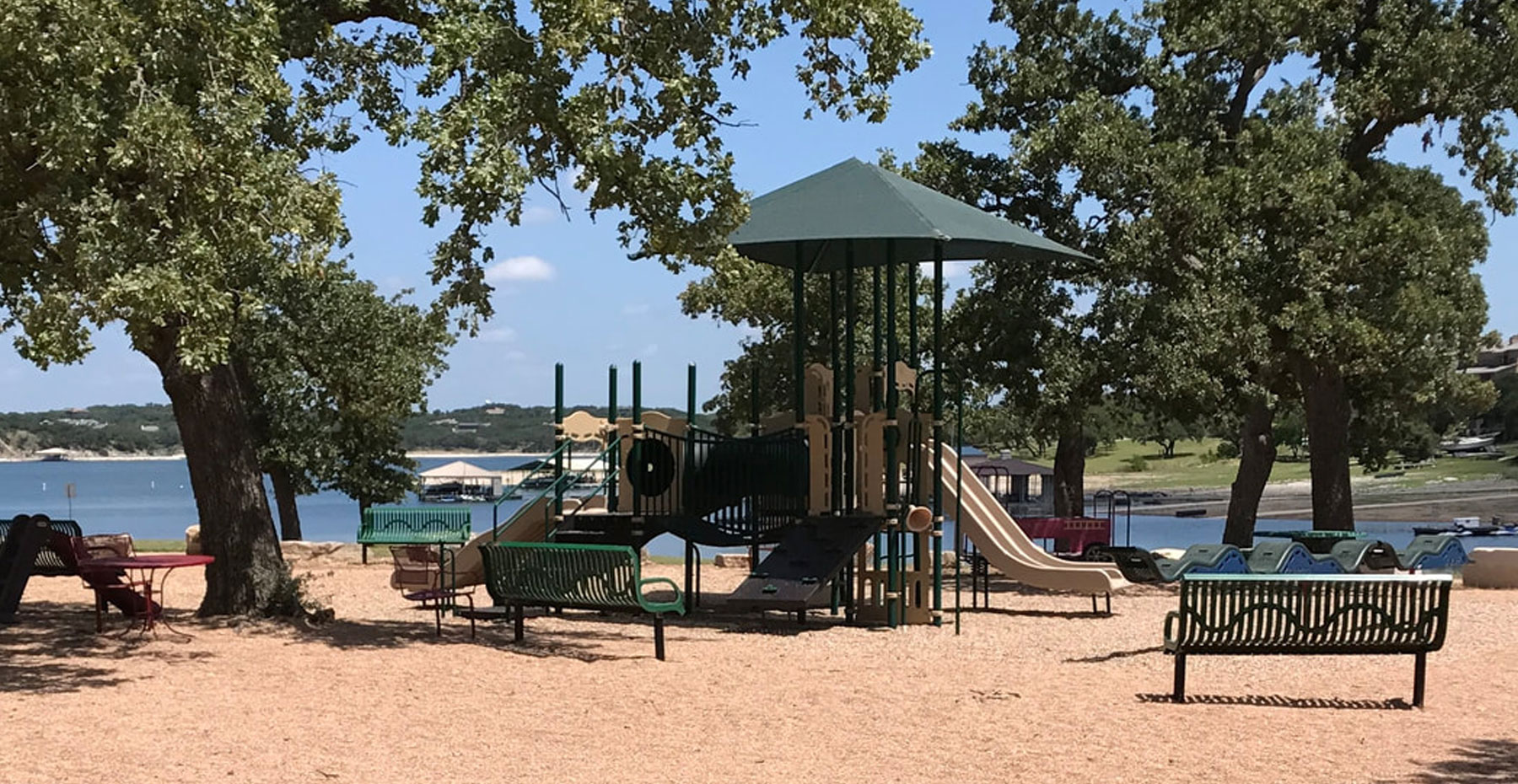 A park on the lake in point Venture, TX where Silverton Custom Homes builds